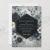 Slate Blue Bloom Wedding Kaart (Voorkant)