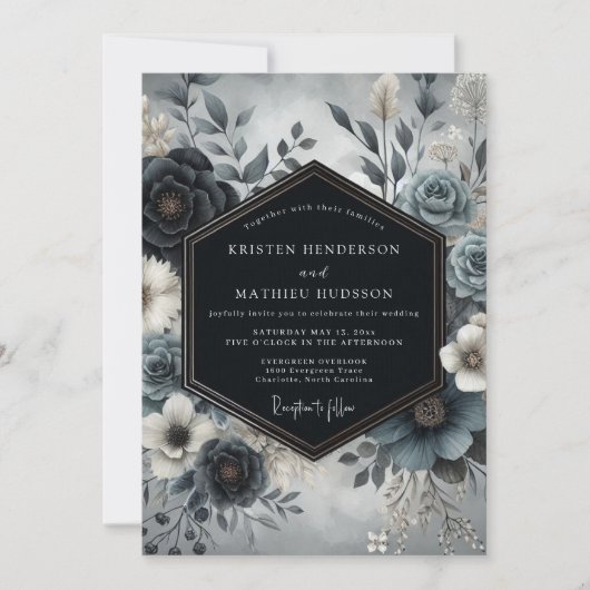 Slate Blue Bloom Wedding Kaart (Voorkant)