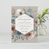 Slate Blue Blush Hazy Bloom Wedding Kaart (Staand voorkant)