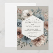Slate Blue Blush Hazy Bloom Wedding Kaart (Voorkant / Achterkant)