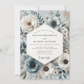Slate Blue Botanical Bloom Wedding Kaart (Voorkant)