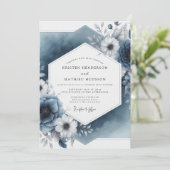 Slate Blue Botanical Elegance Wedding Kaart (Staand voorkant)