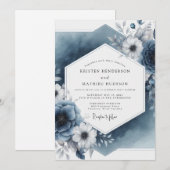 Slate Blue Botanical Elegance Wedding Kaart (Voorkant / Achterkant)