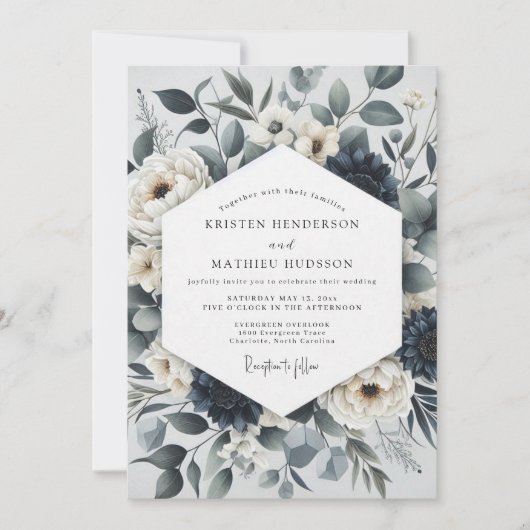 Slate Blue Botanical Ethereal Wedding Kaart (Voorkant)