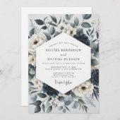 Slate Blue Botanical Ethereal Wedding Kaart (Voorkant / Achterkant)