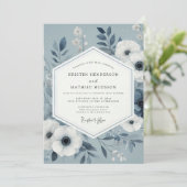 Slate Blue Botanical Romance Wedding Kaart (Staand voorkant)