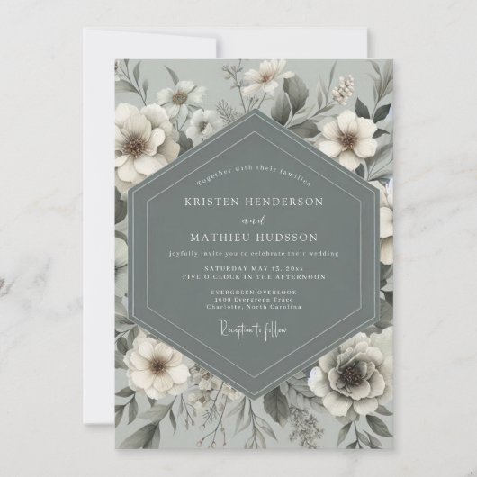 Slate Blue Botanical Romance Wedding Kaart (Voorkant)