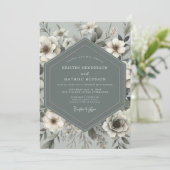 Slate Blue Botanical Romance Wedding Kaart (Staand voorkant)