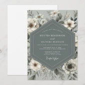 Slate Blue Botanical Romance Wedding Kaart (Voorkant / Achterkant)