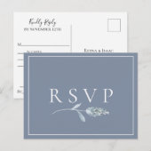 Slate Blue Botanical Wedding RSVP Song Request Uitnodiging Briefkaart (Voorkant / Achterkant)