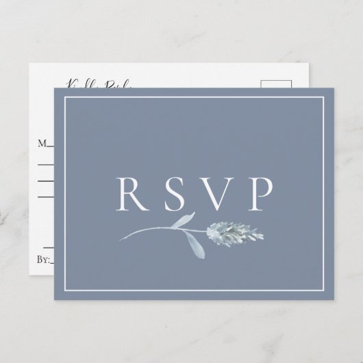 Slate Blue Botanical Wedding RSVP Song Request Uitnodiging Briefkaart (Voorkant / Achterkant)