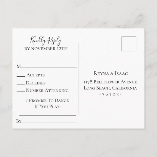 Slate Blue Botanical Wedding RSVP Song Request Uitnodiging Briefkaart (Achterkant)