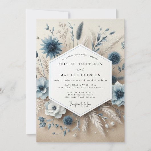 Slate Blue Botanical Whimsical Wedding Kaart (Voorkant)