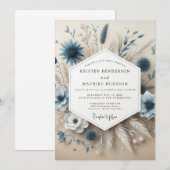 Slate Blue Botanical Whimsical Wedding Kaart (Voorkant / Achterkant)