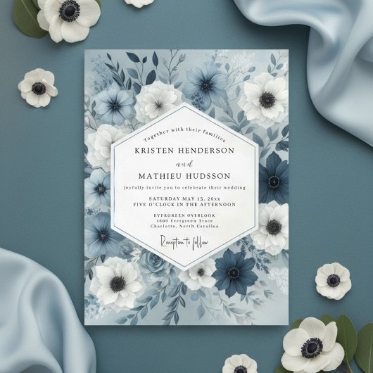 Slate Blue Botanical Whimsy Wedding Kaart