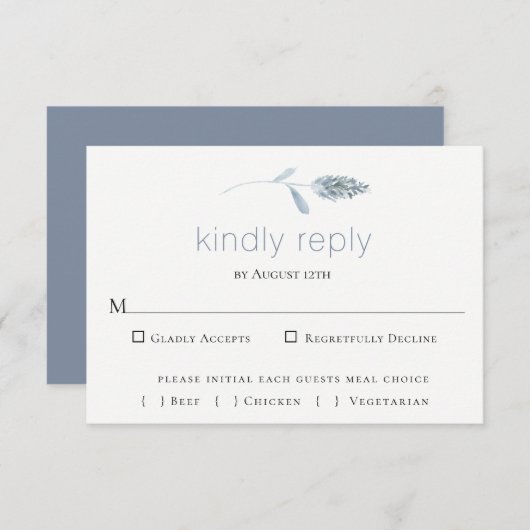 Slate Blue Botanische bruiloft RSVP Kaart (Voorkant / Achterkant)