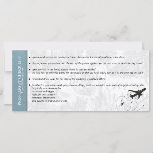 Slate Blue Brazilië Bruiloft Boarding Pass uitnodi (Achterkant)