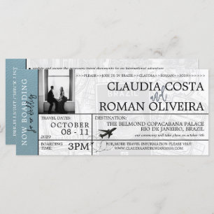 Slate Blue Brazilië Bruiloft Boarding Pass uitnodi