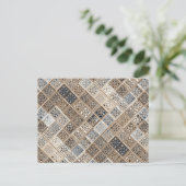 Slate Blue Brown Sari Mosaic Pattern Art Briefkaart (Staand voorkant)