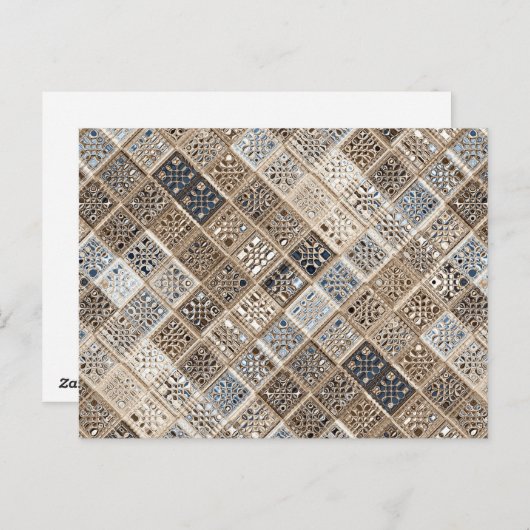 Slate Blue Brown Sari Mosaic Pattern Art Briefkaart (Voorkant / Achterkant)