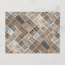 Slate Blue Brown Sari Mosaic Pattern Art Briefkaart
