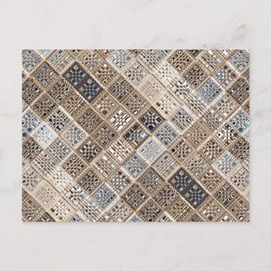 Slate Blue Brown Sari Mosaic Pattern Art Briefkaart (Voorkant)