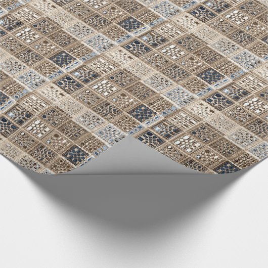 Slate Blue Brown Sari Mosaic Pattern Art Cadeaupapier (Hoek)