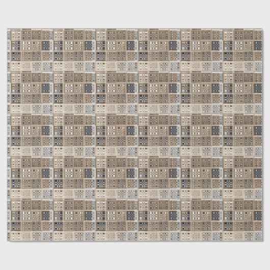 Slate Blue Brown Sari Mosaic Pattern Art Cadeaupapier (Vlak)