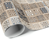 Slate Blue Brown Sari Mosaic Pattern Art Cadeaupapier (Rol Hoek)