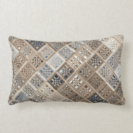 Slate Blue Brown Sari Mosaic Pattern Art Kussen