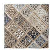Slate Blue Brown Sari Mosaic Pattern Art Tegeltje (Voorkant)