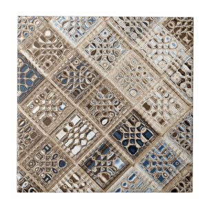 Slate Blue Brown Sari Mosaic Pattern Art Tegeltje