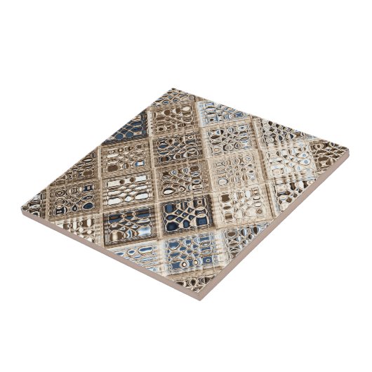Slate Blue Brown Sari Mosaic Pattern Art Tegeltje (Zijkant)