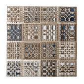 Slate Blue Brown Sari Mosaic Pattern Art Tegeltje (Voorkant)