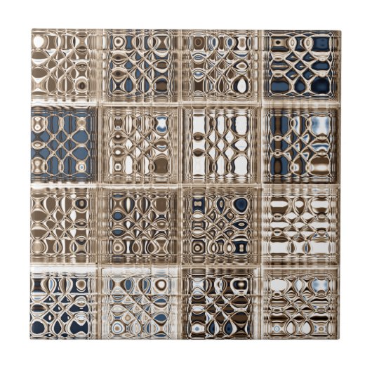 Slate Blue Brown Sari Mosaic Pattern Art Tegeltje (Voorkant)