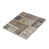 Slate Blue Brown Sari Mosaic Pattern Art Tegeltje (Zijkant)