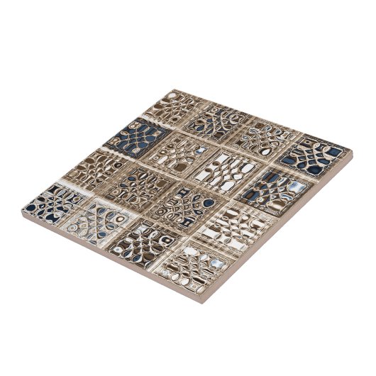 Slate Blue Brown Sari Mosaic Pattern Art Tegeltje (Zijkant)