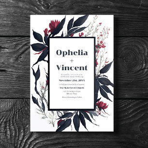 Slate Blue Burgundy Blushing Bride Floral Wedding Kaart