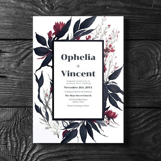 Slate Blue Burgundy Blushing Bride Floral Wedding Kaart