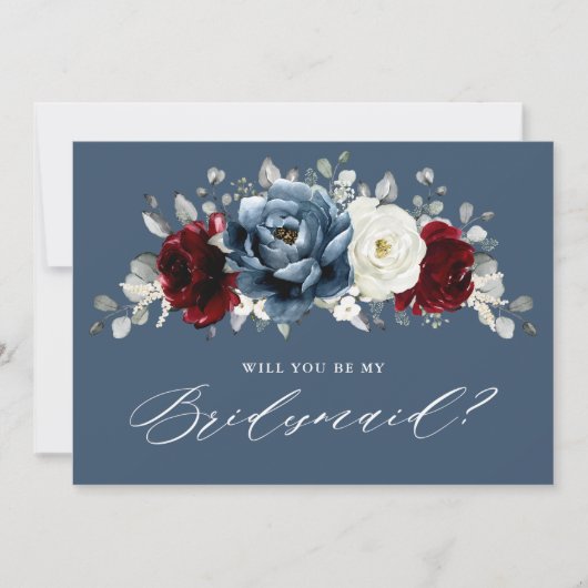 Slate Blue Burgundy Ivory Bridesmaids Voorstel Kaart (Voorkant)