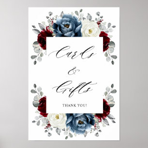 Slate Blue Burgundy White Ivory Boho Kaarten & Gif Poster