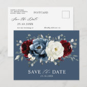 Slate Blue Burgundy White Ivory Boho Save the Date Briefkaart (Voorkant / Achterkant)