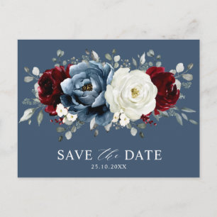 Slate Blue Burgundy White Ivory Boho Save the Date Briefkaart