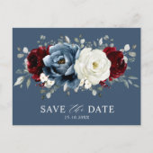 Slate Blue Burgundy White Ivory Boho Save the Date Briefkaart (Voorkant)