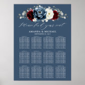 Slate Blue Burgundy White Ivory Boho Seating Chart Poster (Voorkant)