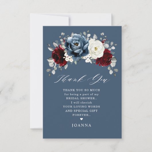Slate Blue Burgundy White Ivory Boho Vrijgezellenf Bedankkaart (Voorkant)
