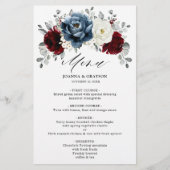 Slate Blue Burgundy White Ivory Boho Wedding Menu (Voorkant)