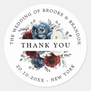 Slate Blue Burgundy White Ivory Floral Ronde Sticker