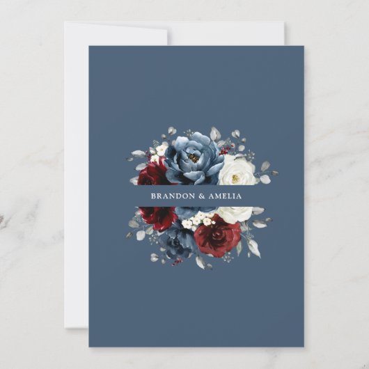 Slate Blue Burgundy White Ivory Floral We doen het Kaart (Achterkant)