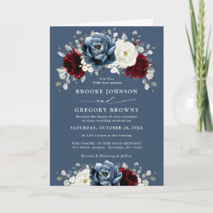 Slate Blue Burgundy White Ivory Floral Wedden in